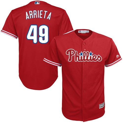 Phillies #49 Jake Arrieta Red New Cool Base Stitched MLB Jersey